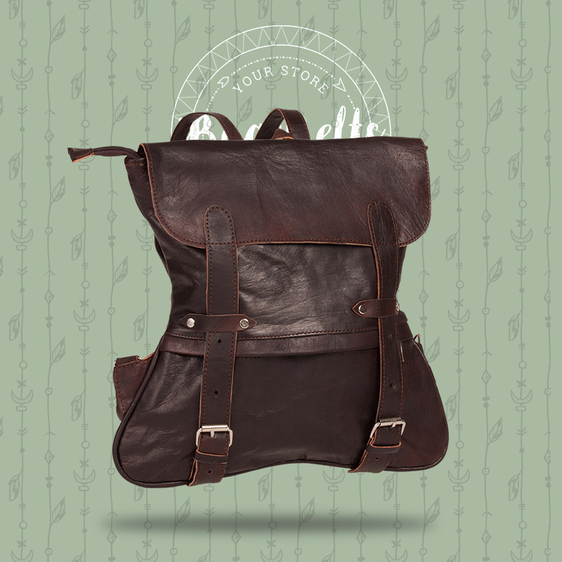 Mochila de cuero marrón auténtico para motero Jose