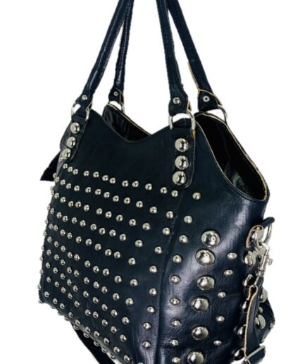 Bolso de cuero negro con tachas Americano