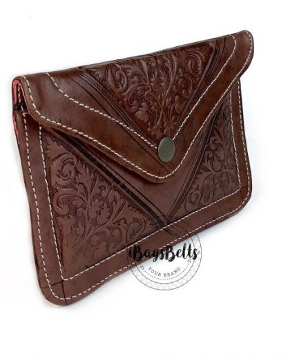 Monedero mini de cuero tallado marrón Jade