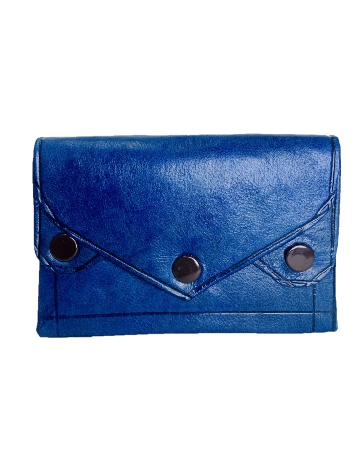 Monedero pequeño de cuero tallado azul Iris