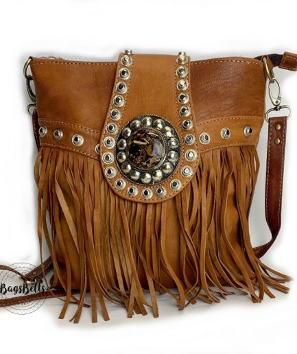 Bolso bandolera con flecos boho teja Mabel