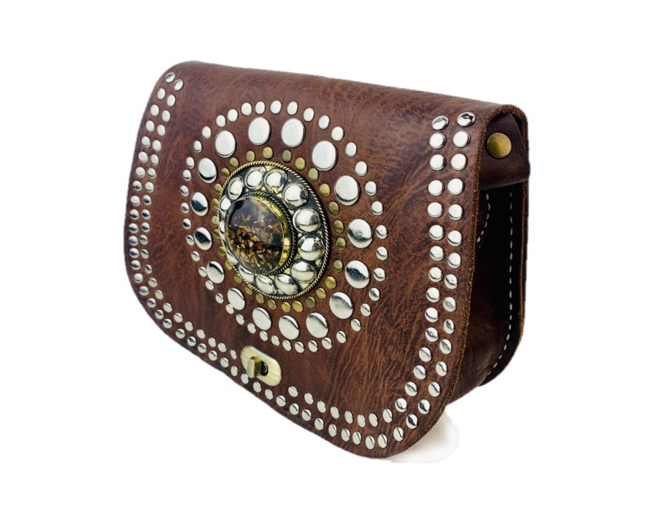 Bandolera artesanal de cuero Marroquí marrón pequeña