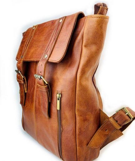 Mochila de cuero para hombre diseño vintage teja