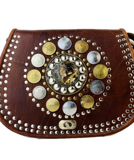 Bandolera de cuero con monedas antiguas mediano Pau