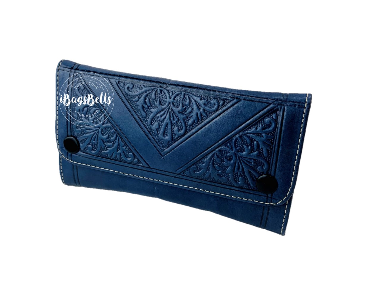Monedero de cuero estampado artesanal azul
