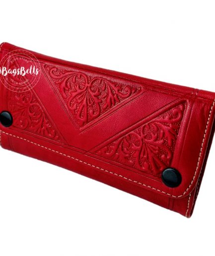 Monedero de cuero estampado artesanal rojo