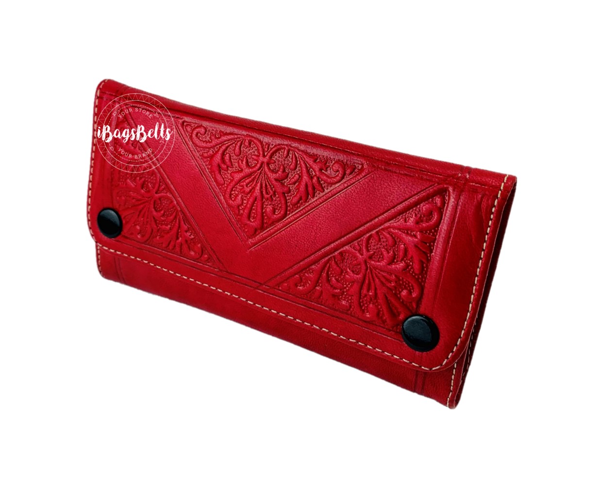 Monedero de cuero estampado artesanal rojo