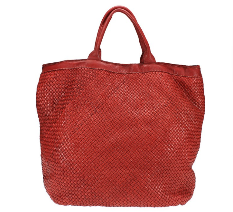 Bolso shopper trenzado de piel lavada rojo Beatrice