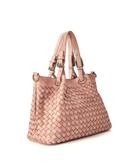 Bolso de hombro de piel trenzado italiano rosa Greta