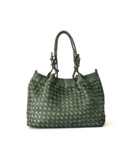 Bolso de hombro de piel trenzado italiano verde Greta