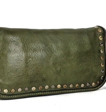 Cartera billetera con tachuelas de piel lavada kaki Taylor