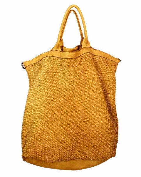 Bolso shopper trenzado de piel lavada mostaza – IBAGS BELTS