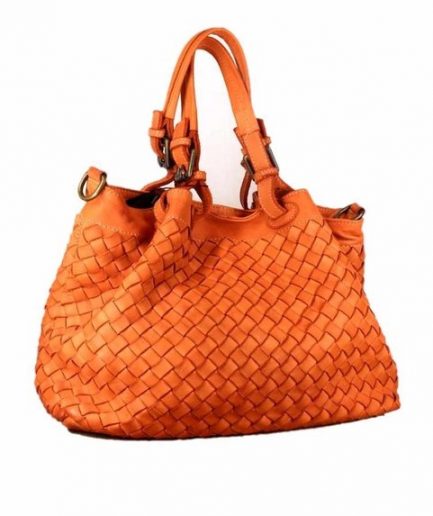 Bolso de hombro de piel trenzado italiano naranja Greta