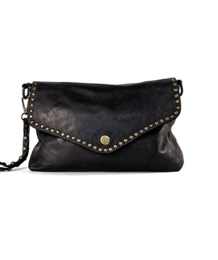 Bolso de mano de piel lavada negro Romeo