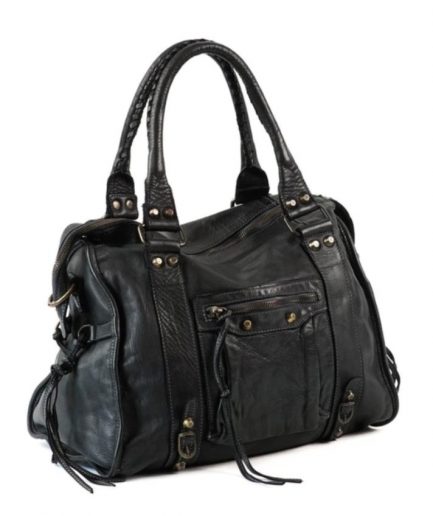 Bolso hobo de piel lavada negro Lua