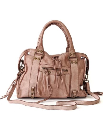 Bolso hobo de piel lavada rosa palo Lua