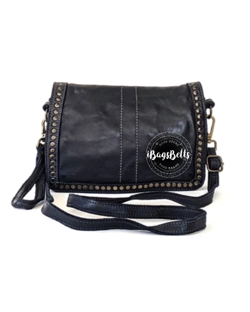 Bolso mensajero de piel lavada negro