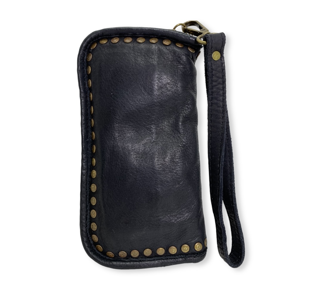 Cartera billetera con tachuelas de piel lavada negro Taylor