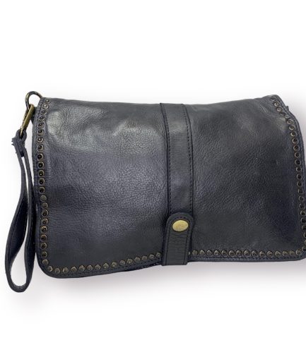 Bolso mensajero de piel lavada  negra Sami