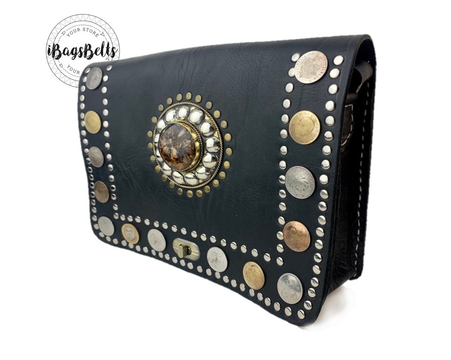 Bandolera artesanal de cuero Marroquí mediano rectangular
