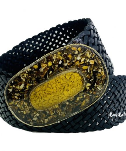 Cinturón trenzado de cuero ancho con hebilla artesanal 1