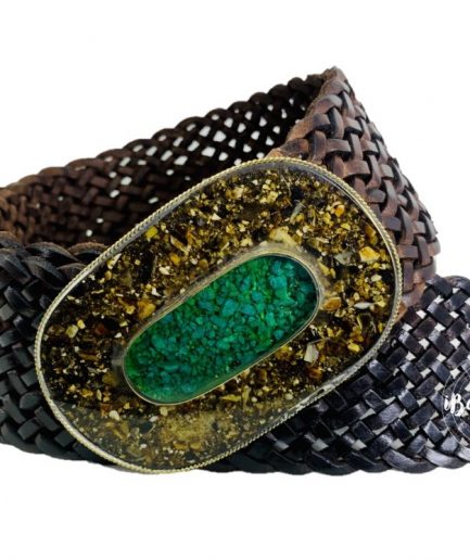 Cinturón trenzado de cuero ancho con hebilla artesanal 3