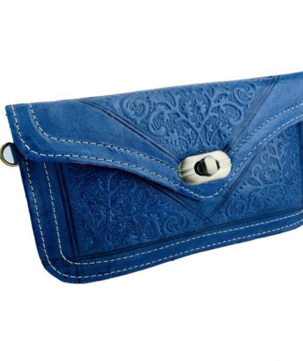 Monedero de cuero con estampado artesanal azul Ciro