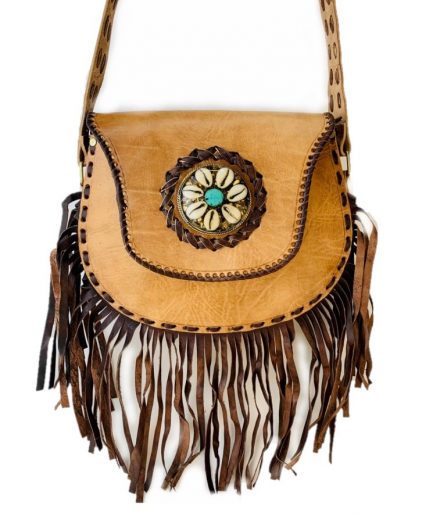 Bolso de cuero Boho con flecos claro mediano Noe