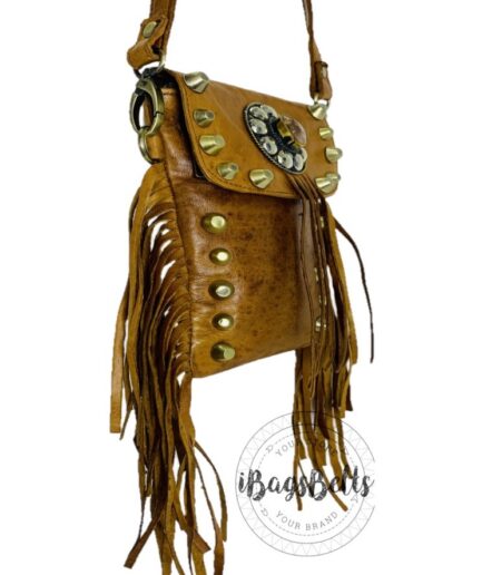 Bolso mini con flecos camel para el móvil Otto