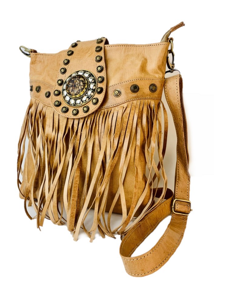 Bolso bandolera con flecos boho natural Mabel