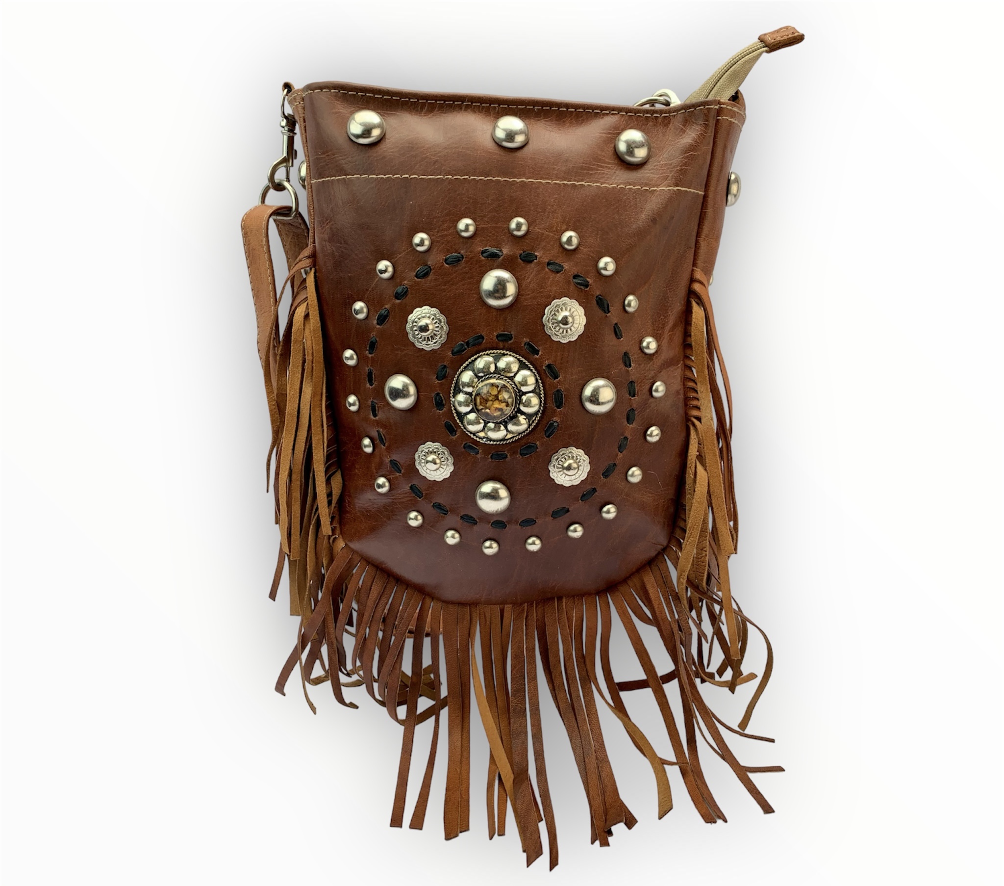 Bolso bandolera con flecos camel Irma