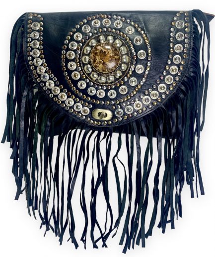 Bolso bandolera negro con flecos media Luna
