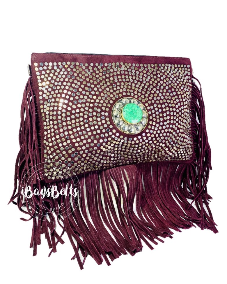 Bolso cruzado para mujer estilo Ibiza burdeos