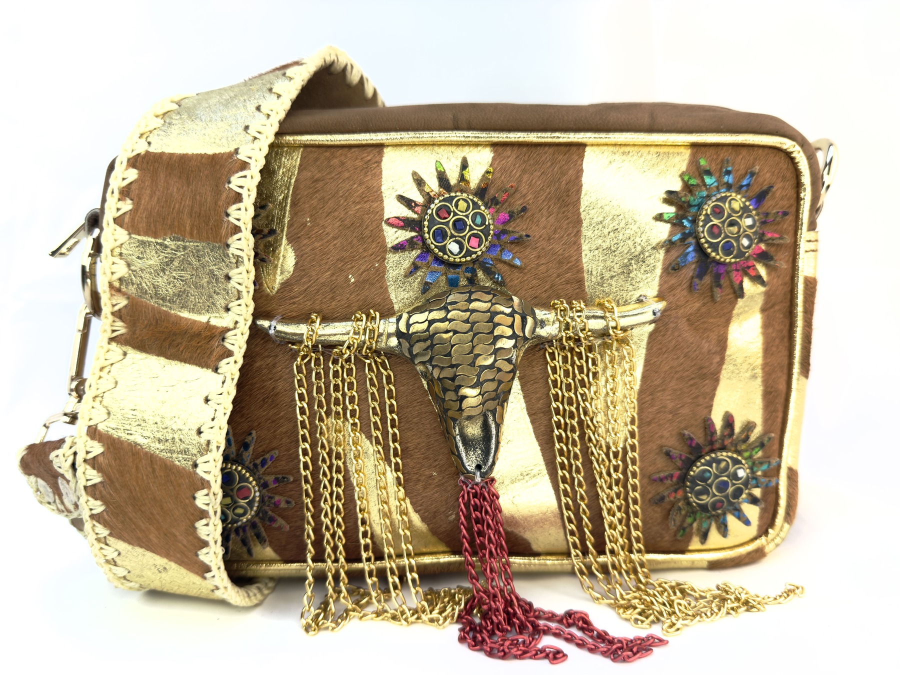 Bolso mini boho tribal indio carmesí