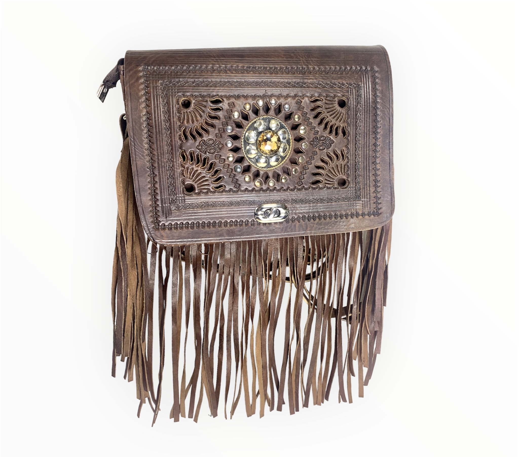 Bandolera marrón hecha de cuero de curtido tradicional Eliza