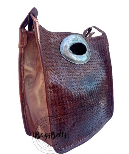 Bolso de cuero tejido artesanal color teja Madrid