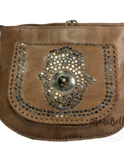 Bolso bandolera de cuero camel rectangular Fátima