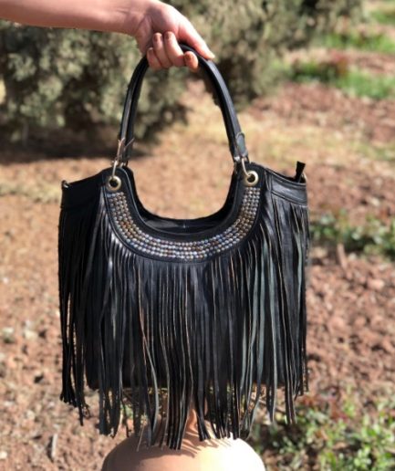 Bandolera de cuero artesanal negro Bayona