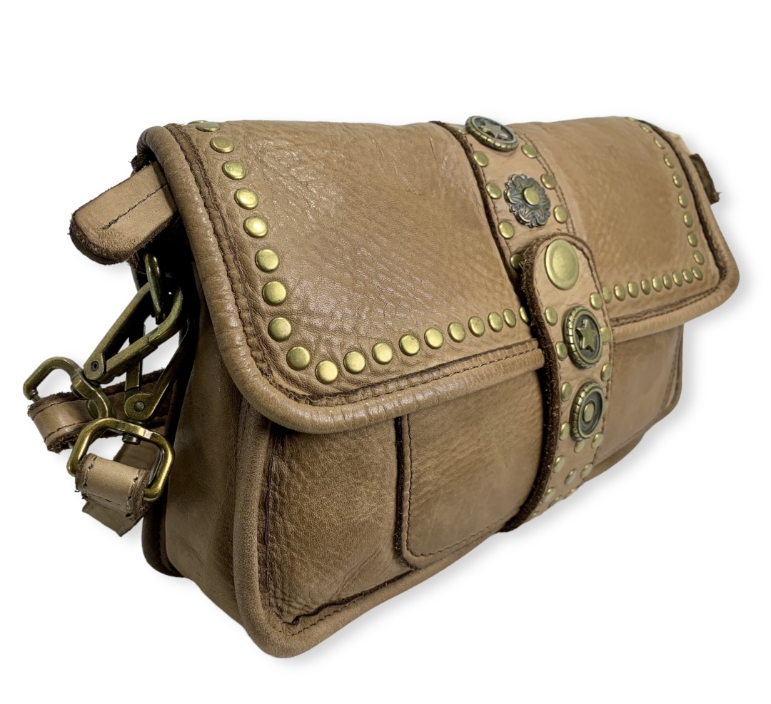 Bolso bandolera taupe mediano de piel lavada Cabrera