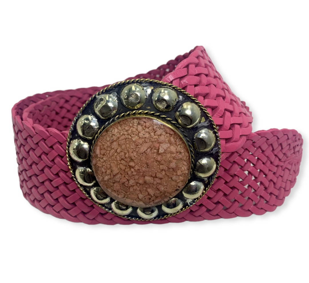 Cinturón trenzado con hebilla artesanal pink Coachella