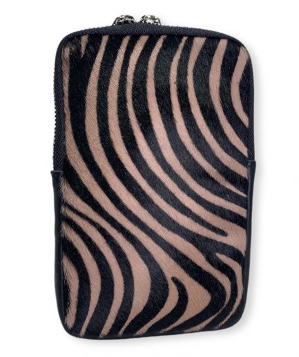 Portamóvil en piel animal print cebra rosa palo