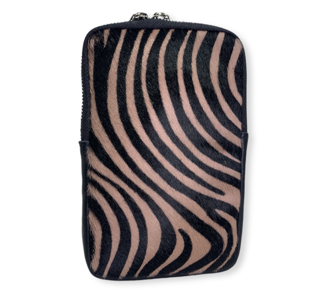 Portamóvil en piel animal print cebra rosa palo