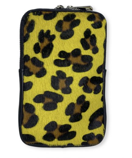 Portamóvil en piel animal print leopardo amarillo