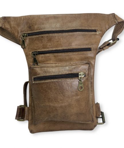 Pernera riñonera para moto de cuero camel