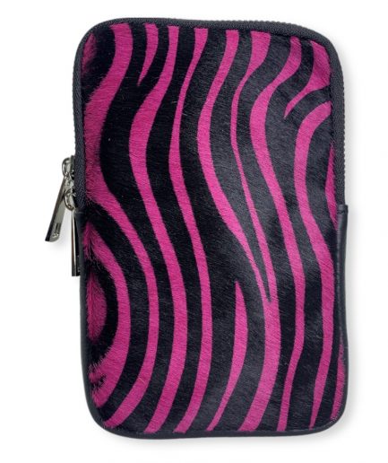 Portamóvil en piel animal print cebra fucsia