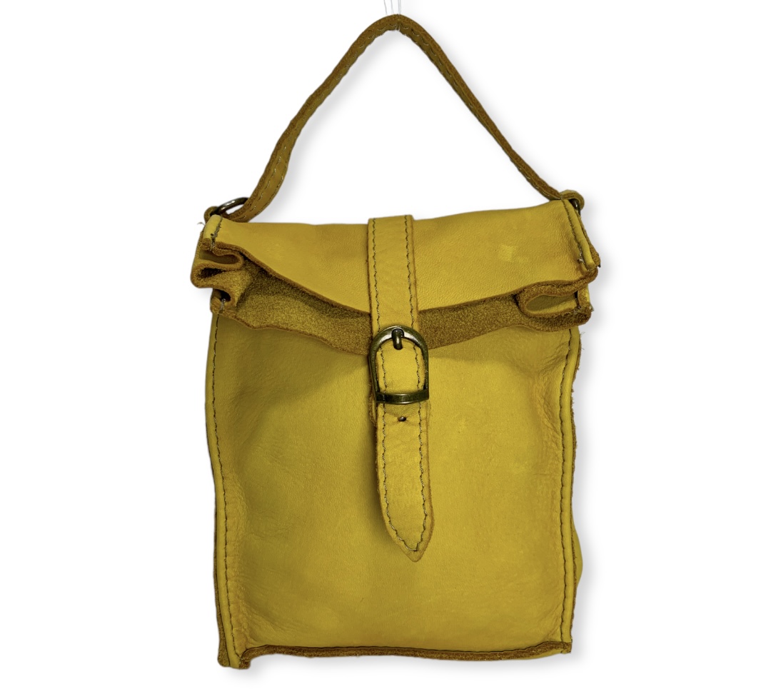 Porta móvil amarillo, mini bolso piel lavada Italia Abby