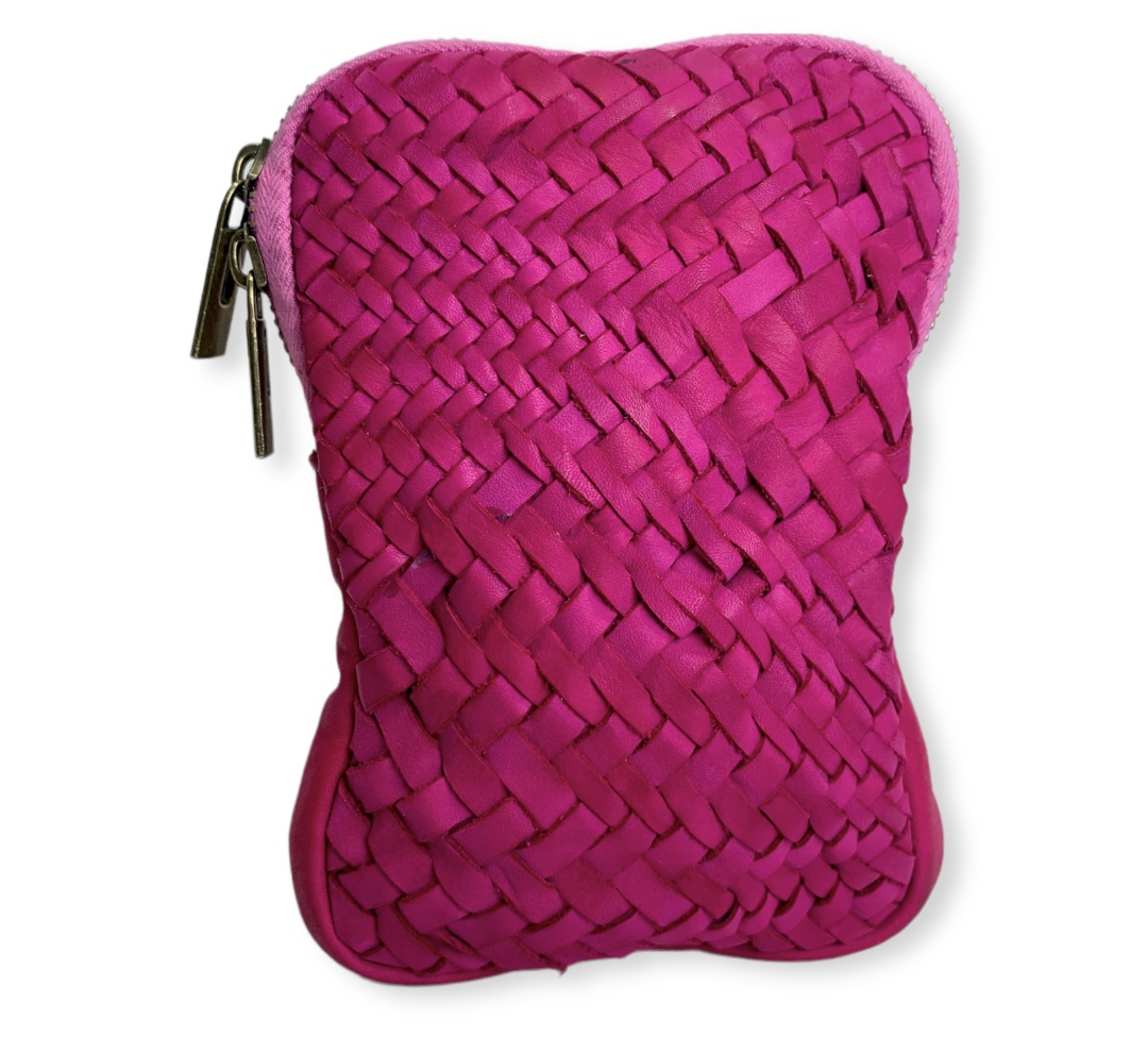 Bolso para el móvil de piel trenzada fucsia Summer