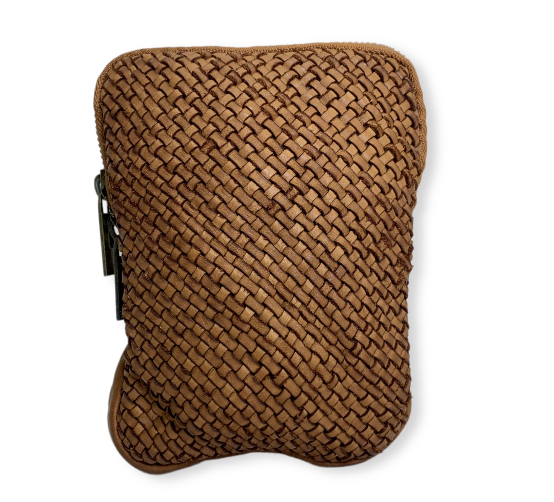 Bolso para el móvil de piel trenzada camel Summer