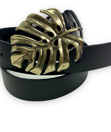 Cinturón  de piel con hebilla hoja Nilo