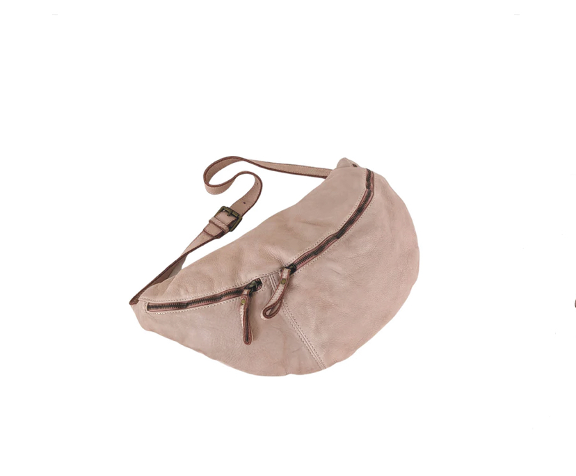 Riñonera maxi rosa de piel lavada Grecia